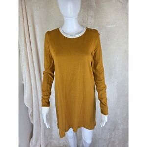 Forever 21 Mustard Yellow Long Sleeve Knit Mini Dress White Trim Size Medium